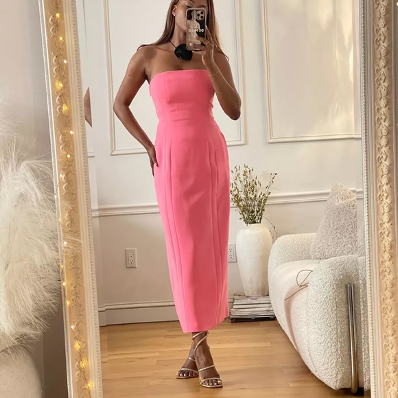 NWT A.L.C. Elizabeth strapless pink sheath midi dress in grapefruit - Picture 10 of 10